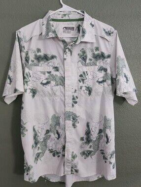 Mountain Khakis White Short-Sleeve Button-Up with Green Topographic Print